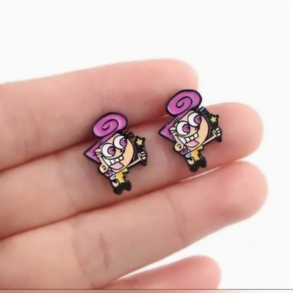 NEW Wanda Fairly OddParents Stud Earrings Cartoon Fairy Cute Pink Whimsy Gift - Picture 1 of 4